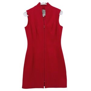 Carmen Marc Valvo Vintage Sheath Dress Red 4 Sleeveless Zip Front